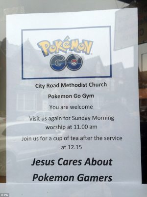 Pokemon embraced at church