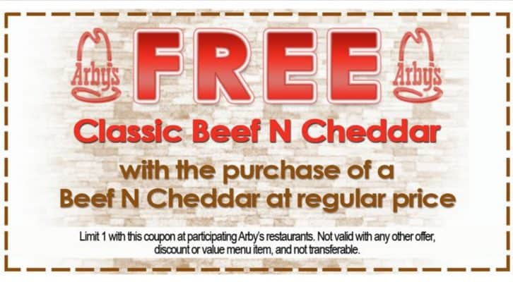 Arbys free beef and chedder coupon September 2016