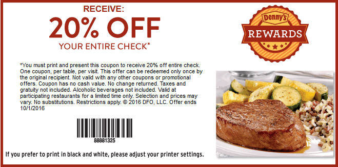 Get 20% off Denny's coupon downriver