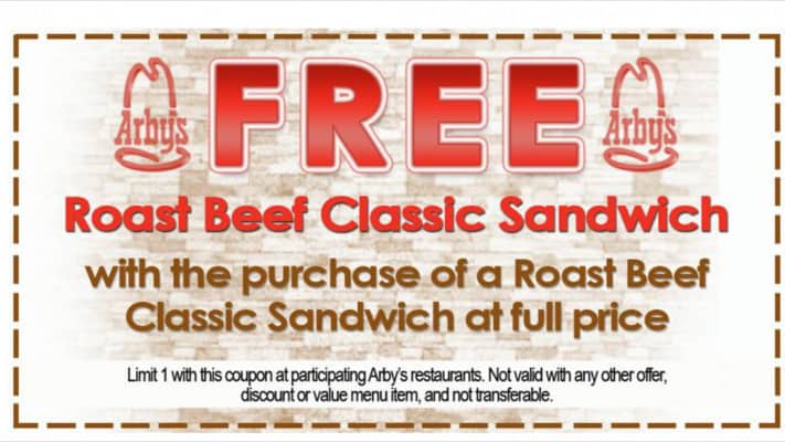 free Arbys roast beef coupon September 2016